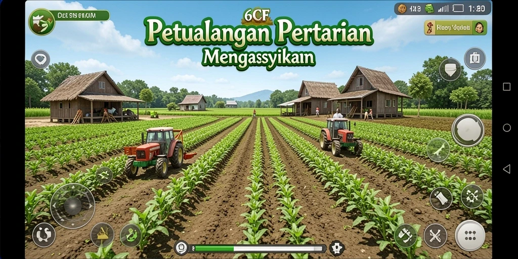Tampilan luar gameplay 6CF yang menakjubkan dengan aktivitas bertani.