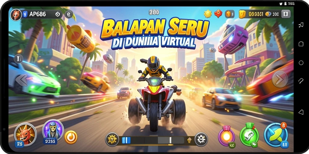 Screenshot AP686 menampilkan aksi balapan yang mendebarkan dan mobil yang cepat.