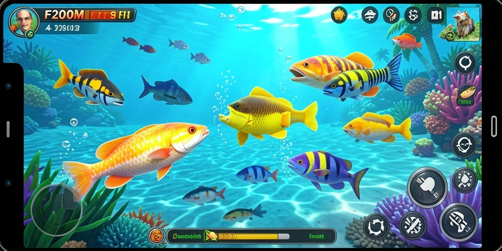 Screenshot gameplay menembak ikan di F200M yang seru.