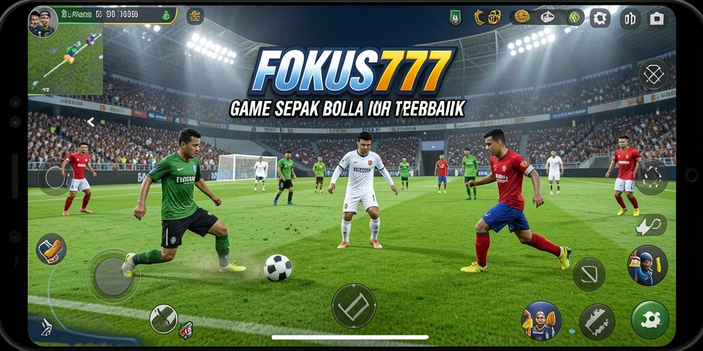 Screenshot dari gameplay seru di FOKUS777, menunjukkan aksi permainan sepak bola.