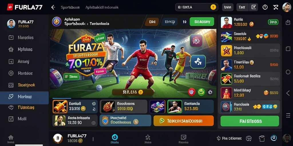Tampilan antarmuka aplikasi FURLA77 untuk taruhan olahraga.
