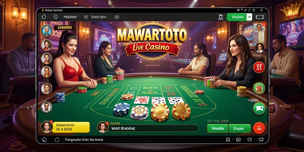 Screenshot MAWARTOTO menunjukkan dealer profesional dan permainan kasino langsung.