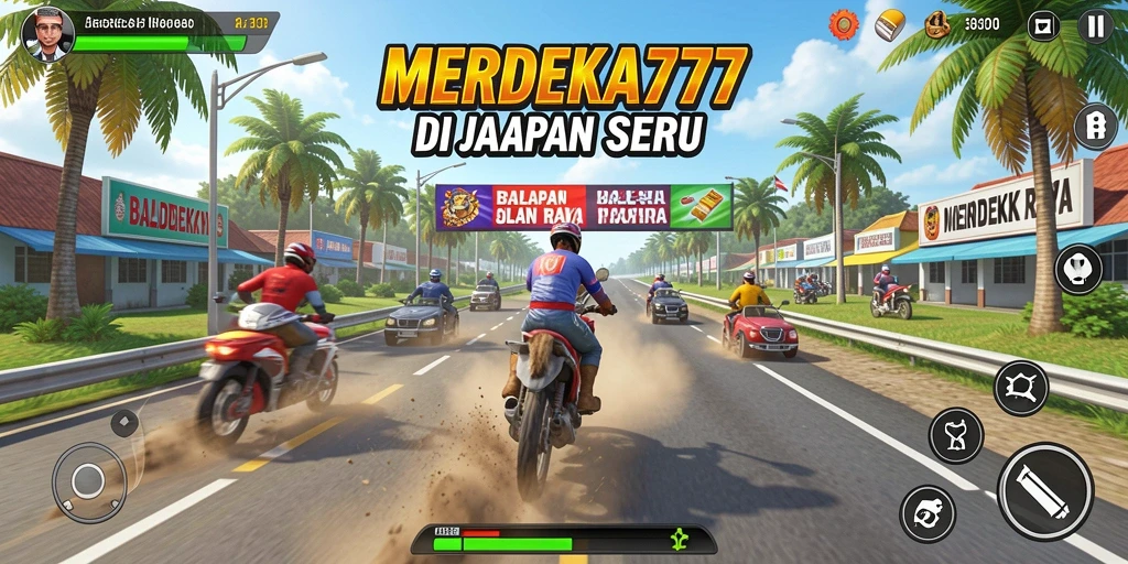 Tampilan gameplay seru dalam MERDEKA777 dengan aksi balapan yang mendebarkan.