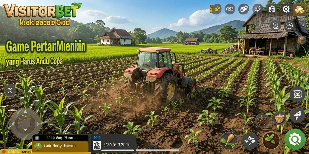 Tampilan gameplay dinamis dari pertanian yang berkembang.
